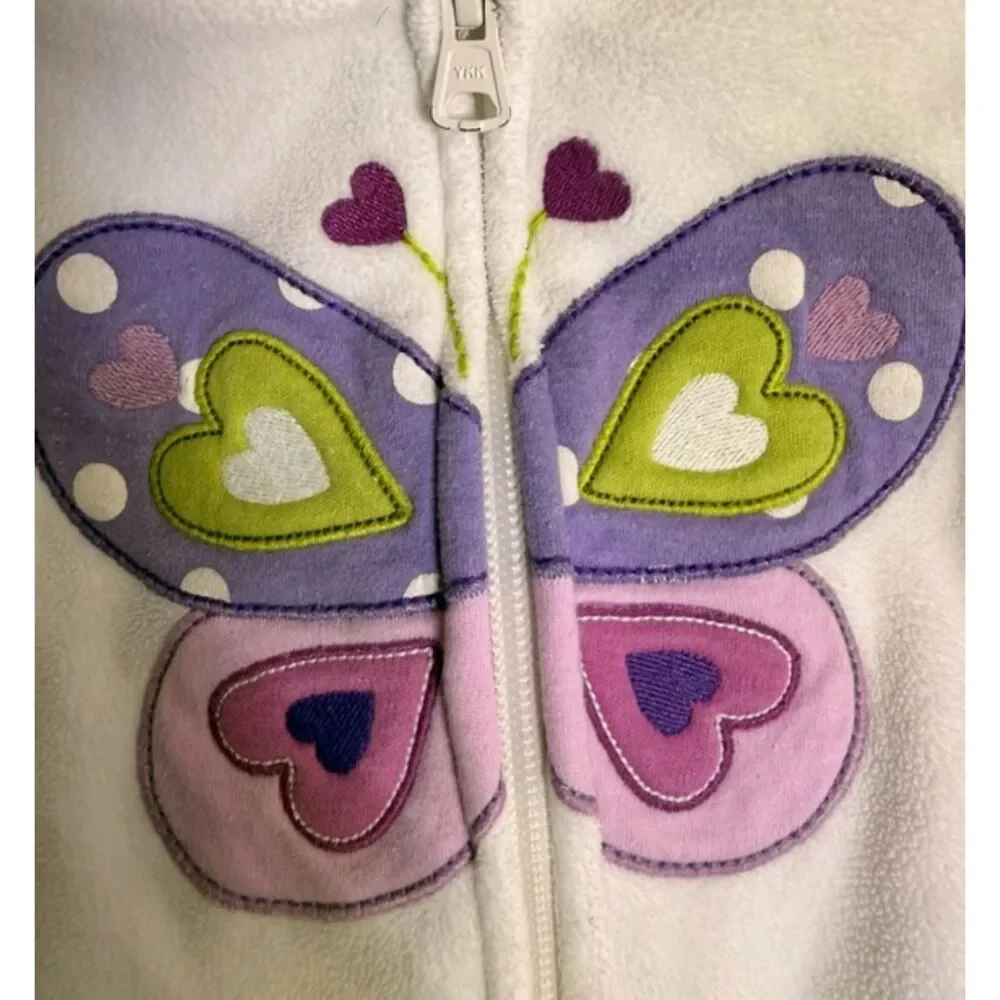 Carter’s White Purple Fleece Butterfly Hoodie Baby Girl’s 6M 5036